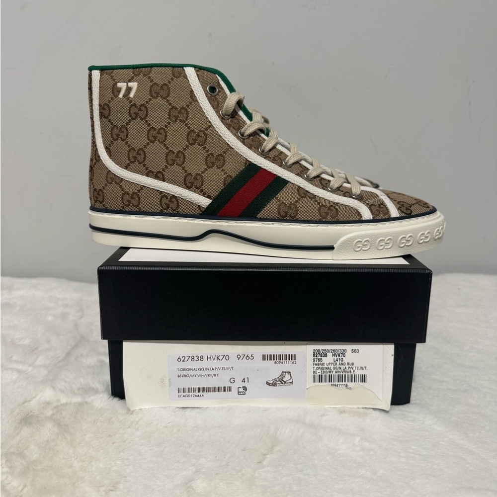 Gucci Beige GG Canvas High-Top Sneaker with Green & Red Web - Picture 7 of 7